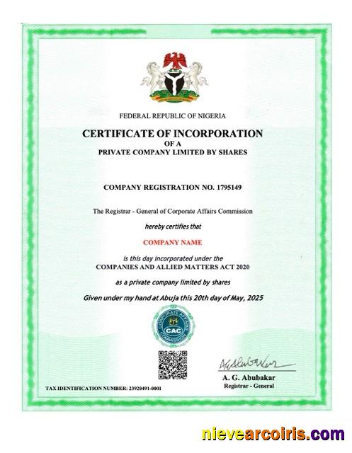 Nigeria certificate of incorporation